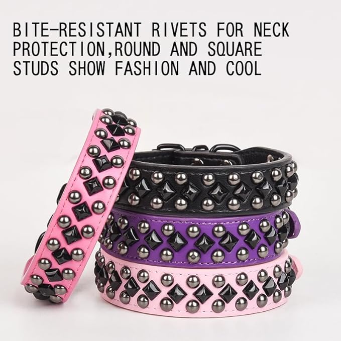 Serijoars Spiked Studded PU Leather Dog Collar for Small, Medium, Large Breeds, Pit Bull, Bully, Husky, Terrier, Adjustable (Purple, S (27-33CM))
