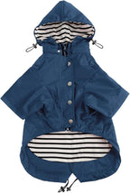 Morezi Dog Zip Up Raincoat with Reflective Buttons, Rain/Water Resistant, Adjustable Drawstring, Removable Hood, Raincoats with Legs 8lbs to 80lbs Available - Dark Blue - XL