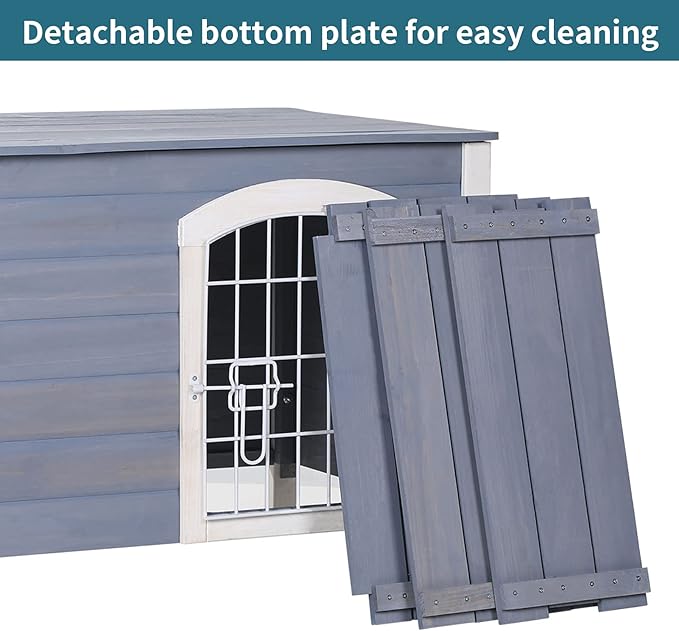 Petsfit Small Dog House for Small Dogs Indoor, Wooden Dog House with Elevated Floor&Anti-Slip Bottom, 31.5''L×21.5''W×21''H