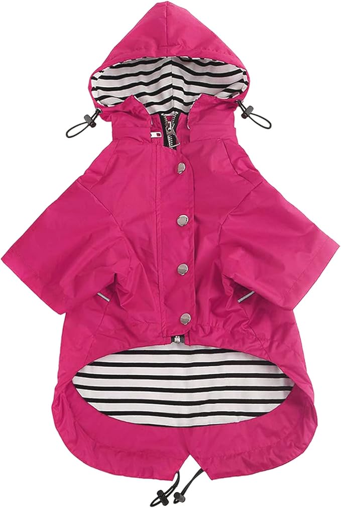 Morezi Dog Zip Up Raincoat with Reflective Buttons, Rain/Water Resistant, Adjustable Drawstring, Removable Hood, Raincoats with Legs 8lbs to 80lbs Available - Pink - XXL
