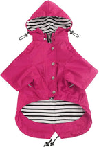 Morezi Dog Zip Up Raincoat with Reflective Buttons, Rain/Water Resistant, Adjustable Drawstring, Removable Hood, Raincoats with Legs 8lbs to 80lbs Available - Pink - XXL