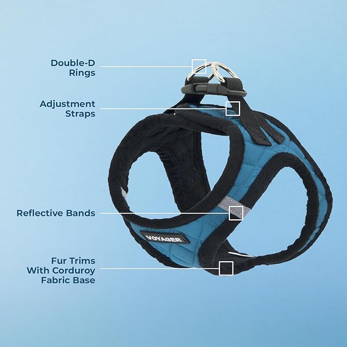 Best Pet Supplies - All Weather Mesh / Plush, Reflective, No Pull Harness for Small, Medium Dogs, Cats - Secure with Hook & Loop Fastener, Buckle, Double D-Rings - Turquoise Plush, S
