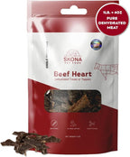 Skona PetFood Beef Heart Jerky Dog & Cat Treats, Single-Ingredient, High Protein Training Snacks, Natural, Grain-Free, USA Made, Rich in Taurine, Supports Digestion & Dental Health, 4oz