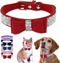 Serijoars Small Dog Collar with Rhinestone Crystal Diamond Colorful Bling Girl Puppy Cat Collars (M, Red1)