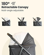 Medium Dog Stroller, Foldable Pet Stroller with Adjustable Handle & No Zip Entry, Storage Basket & Cup Holder, Canopy, Mesh Windows, Ideal for Medium Dogs and Cats Up to 50lbs, Black