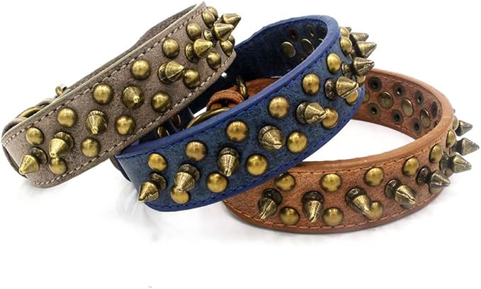 Spiked Dog Collar Soft Pu Leather Mushrooms Rivet Spike Studded Puppy Adjustable Pet Collars for Small Breeds (XS, Brown1)