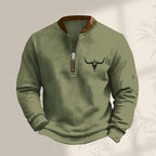 HOTYD Aztec Cowboy Jacket Men Vintage Bullhorn Printed Oversized Western Sweatshirt Long Sleeve Quarter Zip Pullover