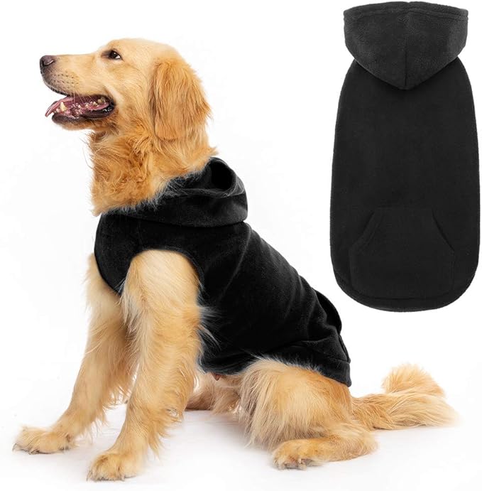 EXPAWLORER Dog Hoodie Fleece Sweater Vest, Hooded Dog Sweatshirt Fall Winter Pet Clothes with Leash Hole, Sleeveless Warm Cozy Puppy Clothing for Cat Small Medium Large Dogs Girl Boy, Black XXL