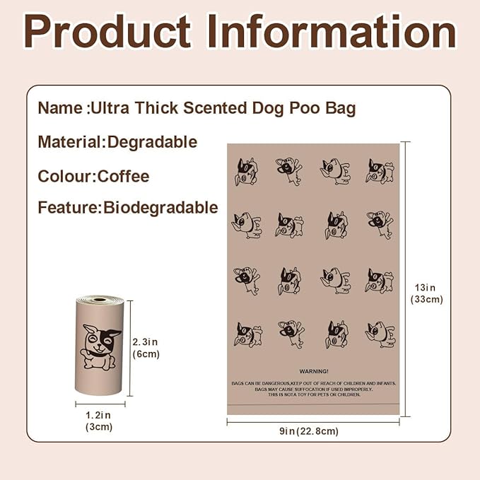 Thick Strong Leak Proof Waste Bag for Dogs with Holder-270 CoffeeLarge Poop Bags,Biodegradable Dog Poo Bags with Corn Starch Blended Compostable Bag