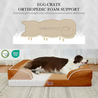 Comfort Expression Orthopedic Dog Bed for Small Dogs 24x16 Inch, Waterproof Supportive Egg Crate Foam Small Pet Bed with Removable Bolsters, Dog Couch with Washable Cover & Non-Slip Bottom, Orange