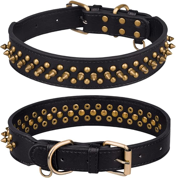Spiked Dog Collar Soft Pu Leather Mushrooms Rivet Spike Studded Puppy Adjustable Pet Collars for Small Breeds (S, Black2)