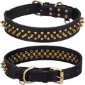 Spiked Dog Collar Soft Pu Leather Mushrooms Rivet Spike Studded Puppy Adjustable Pet Collars for Small Breeds (L, Black2)