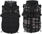 Geyecete Winter Warm Coat Waterproof Dog Jacket with Harness Traction Belt, Pet Outdoor Jacket - Black - L