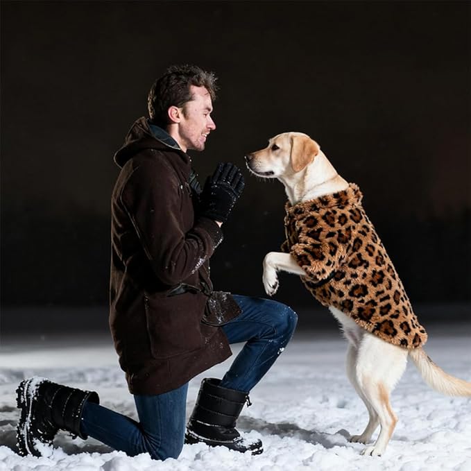 GreenJoy Leopard Print Dog Sweater – Stretchy Fleece Dog Turtleneck Sweatshirt for Puppies & Cats, Soft & Warm Pet Winter Clothes for Small, Medium & Large Dogs (Coffee Brown, Medium)