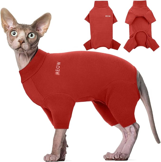 ROZKITCH Cat Jumpers, Breathable Soft Cat Jumpers for Cats Only, Coat with Four Legs, Warm Sweater T-Shirt Pajamas Jumpsuit Vest Cornish Rex Devon Rex Peterbald Red S