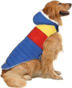 HDE Dog Puffer Jacket Fleece Lined Warm Dog Parka Winter Coat with Harness Hole 90s Colorblock - XL