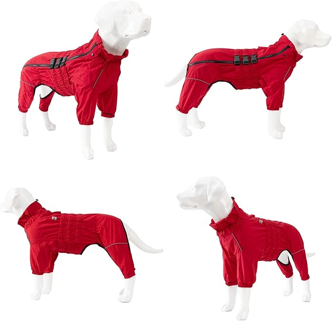Dogs Waterproof Jacket, Lightweight Waterproof Jacket Reflective Safety Dog Raincoat Windproof Snow-Proof Dog Vest for Small Medium Large Dogs Red XXXL
