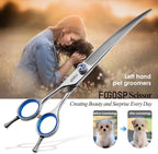 Left Handed Curved Scissors for Dog Grooming Professional 8 inch Long Downward Curved Shears Grooming for Poodle Large Dogs Pet 30°Japanese 440C Stainless Steel (8.0 curved)