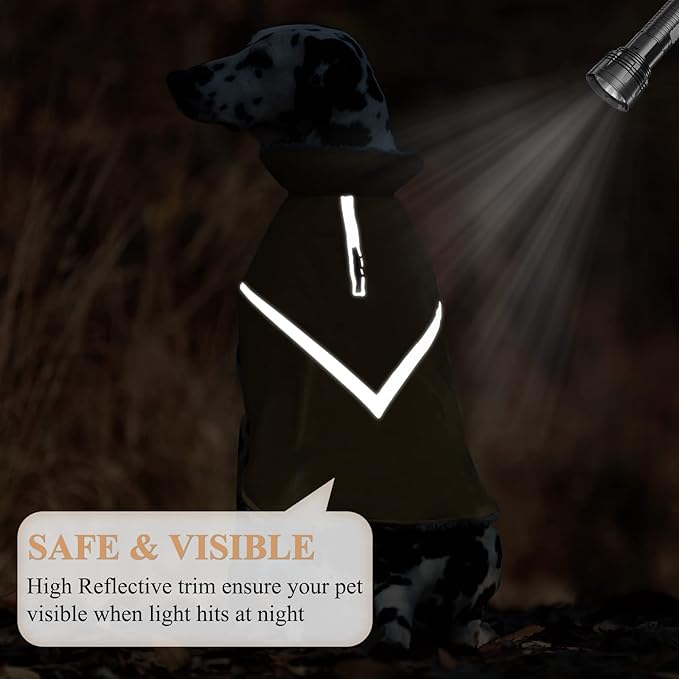 VIVAGLORY Snowrap Dog Coat, Jacket with Harness Hole & Velcro Closure, Dog Coat for Winter & Cold Weather, Fluffy Warm Fleece Lined Reflective Water Resistant for Puppy, XL, Khaki