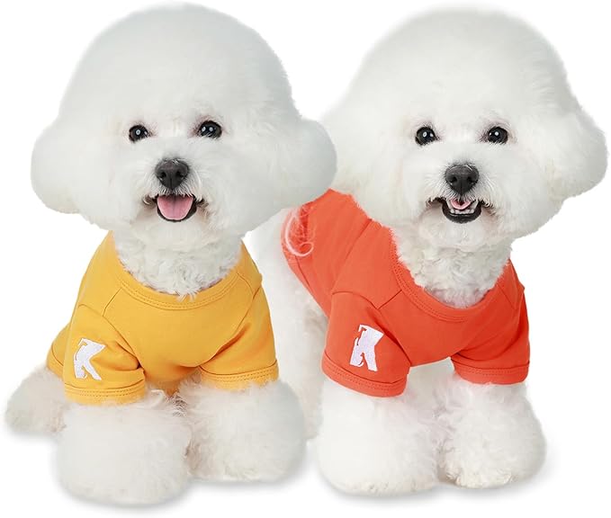 Koneseve Dog Shirts Breathable Cotton Dog Clothes Stretchy T-Shirt for Small Medium Large Dogs Cat Shirt Soft Puppy Outfit Kitten Apparel Pet Pullover Tee Blank Sweatshirt 2-Pack Yellow & Orange L