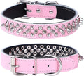 Adjustable Genuine Leather Spiked Studded Dog Collars for Small Medium Large Pets Like Pit Bull Bulldog Pugs Husky (S, Pink)
