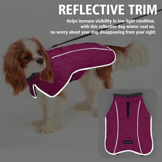 Fragralley Dog Coat Large, Waterproof Dog Jacket with Warm Fleece Lining, Adjustable Reflective Dogs Winter Coat, Turtleneck Pet Coats for Cold Weather (Rose Pink XL)