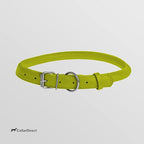 CollarDirect Rolled Leather Dog Collar, Soft Padded Round Puppy Collar, Handmade Genuine Leather Collar Dog Small Large Cat Collars 13 Colors (18-22 Inch, Lime Green Textured)