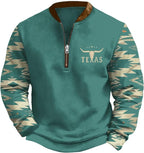 HOTYD Aztec Cowboy Jacket Men Vintage Bullhorn Printed Oversized Western Sweatshirt Long Sleeve Quarter Zip Pullover