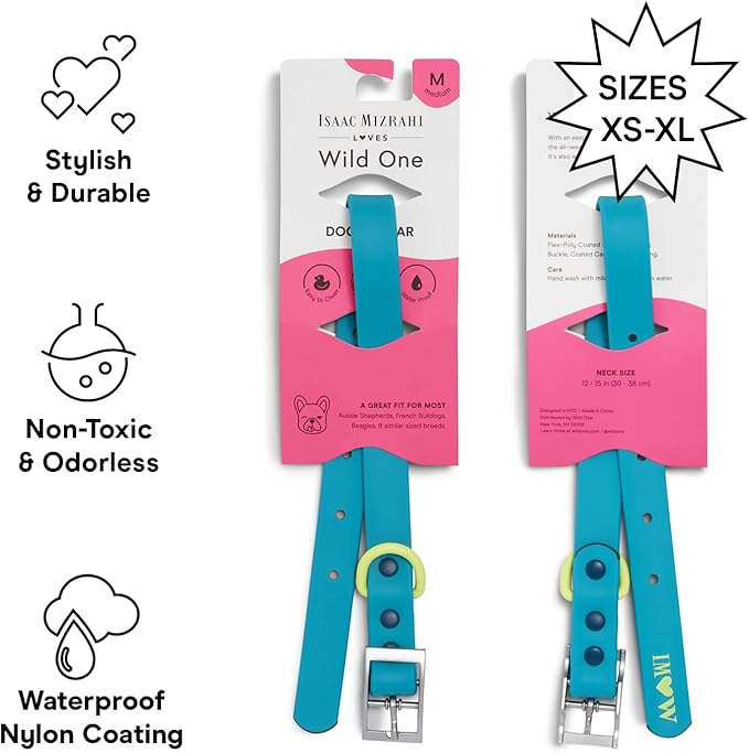 Wild One, Limited Edition, Designer Collection, Blue Dog Collar, Easy-Clean, All Weather Flex-Poly Strap with Metal, Durable, Dirt and Odor Resistant, XSmall