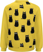 Abstract Cute Cat Shirts for Women Long Sleeve Lady Crewneck Pullover Sweatshirt Fall Winter Oversized Tops