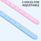 PUPTECK 2 PCS Soft Genuine Leather Cat Kitten Collar with Bells Adjustable for Girl Boy Cats Puppy - Pink, Blue