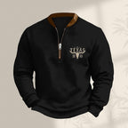 HOTYD Aztec Cowboy Jacket Men Vintage Bullhorn Printed Oversized Western Sweatshirt Long Sleeve Quarter Zip Pullover
