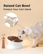 LoeJan Elevated Cat Food Bowl, 5 Oz Ceramic Raised and Tilted Water Bowl, Anti Vomiting and Protect Pets' Spines Dishes for Small Dog, Fat Faced Cat, Kitten (White, 10 OZ)