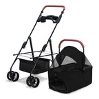 Pet Stroller Pram Dog Carrier Trailer 4 Wheels Foldable Dog with Storage Basket,Holds up to 44 lbs,Adjustable Handle,Folding Travel Stroller Suitable for Traveling with Cats and Dogs (Black)
