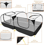 Lukovee Small Animals Playpen, Chicken Pen with Escape-Proof Detachable Bottom & 4 Zipper Doors, Breathable Foldable Portable Large Chicken Run Coop for Puppy Duck Kitten Rabbits Outdoor Yard (Black)