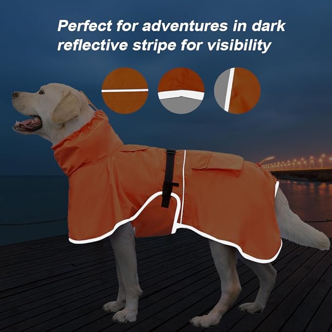 Reflective Dog Raincoat Waterproof Adjustable Dog Hooded Poncho Raincoat for Medium Large Dogs, Lightweight Pet Rain Jacket (Orange, 3XL)