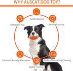 AUSCAT 2PCS Squeaky Dog Football Toy for Aggressive Chewers, Tough Rubber Dog Ball for Medium Large Dogs, Green and Orange, Large, 5.5"