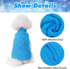 BINGPET Thermal Knitted Dog Sweater for Small Medium Large Dogs,Winter Dog Cat Coat Warm Sweartershirts Outfits,Classic Cable Knit Turtleneck Pullover Dog Jumper Coat Warm Sweartershirts