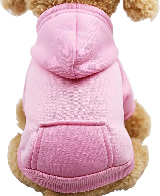 Jecikelon Winter Dog Hoodie Sweatshirts with Pockets Warm Dog Clothes for Small Dogs Chihuahua Coat Clothing Puppy Cat Custume (Pink, Large)