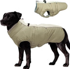 Dog Winter Jacket - Large, Warm Zip Up Snowsuit Dog Harness Vest, Reflective, Water-Resistant, Apricot