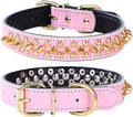 Adjustable Genuine Leather Spiked Studded Dog Collars for Small Medium Large Pets Like Pit Bull Bulldog Pugs Husky (S, Pink2)