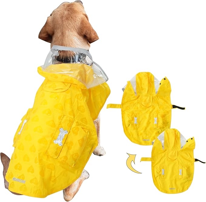 Waterproof Dog Raincoat, Adjustable Reflective Lightweight Pet Rain Clothes with Poncho Hood (Yellow(Water-Activated Color Change), Large)