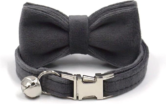 Personalized Cat Collar with Bells,Velvet Customized Small Cat Collar with Name Tag,Pet Collar with Name Phone Number Engraved ID Tags for Boy and Girl Kitten Cats (Grey)