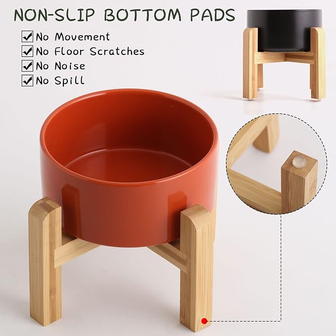 Petygooing 28 OZ Rust Red Elevated/Raised Ceramic Dog Bowl for Small and Medium Breeds, Dog Food Water Dish with Stand,Pet Feeding Bowl with Anti Slip Rubber for Cats Small and Medium Dogs (3.6 Cups)