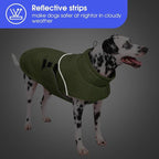 ASENKU Extra Warm Dog Coat with Fleece, Reflective Puffer Jacket, Adjustable with Zippered Leash Hole for Large Dogs, Winter Clothes (Green, XL)