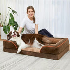 Comfort Expression Orthopedic Dog Bed for Large Dogs 36x27 Inch, Waterproof Supportive Egg Crate Foam Large Pet Bed with Removable Bolsters, Dog Couch with Washable Cover & Non-Slip Bottom, Brown