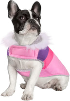 HDE Dog Puffer Jacket Fleece Lined Warm Dog Parka Winter Coat with Harness Hole Pink Stripe - S