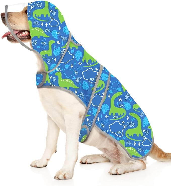 HDE Dog Raincoat with Clear Hood Rain Jacket Poncho for Small Medium Large Dogs Dinosaurs - XXL
