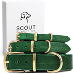 Classic Genuine Leather Dog Collar | Dog Collars for Medium Dogs, Small Dogs, Large Dogs & Extra Large Dog | Wide Dog Collar | Heavy Duty Dog Collar (Green, S: 0.5" Wide for 7.5"-10.5" Neck)