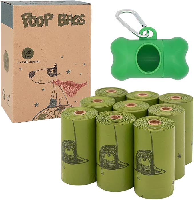 Ley's Dog Poop Bags 135 Count, Unscented Extra Thick Waste Bag with Dispenser, 100% Leak Proof, Doggie Bag Refill Rolls